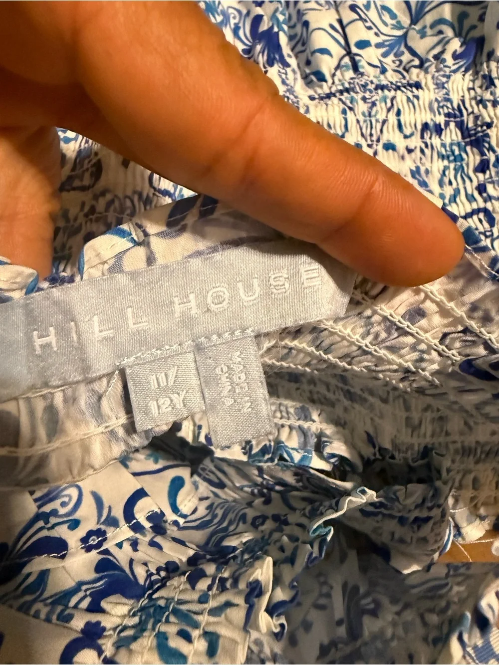 Hill House Kids Blue and White Smocked Tile-Print Sundress